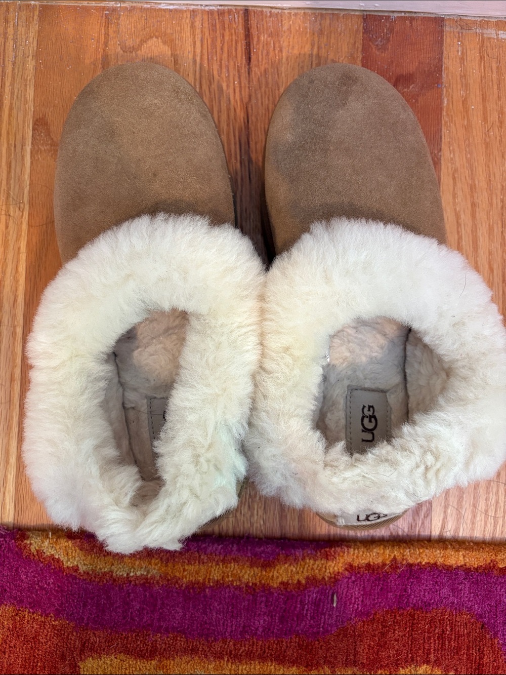 UGG Chestnut Suede Shearling Cuffed Slippers - Chestnut & Cream